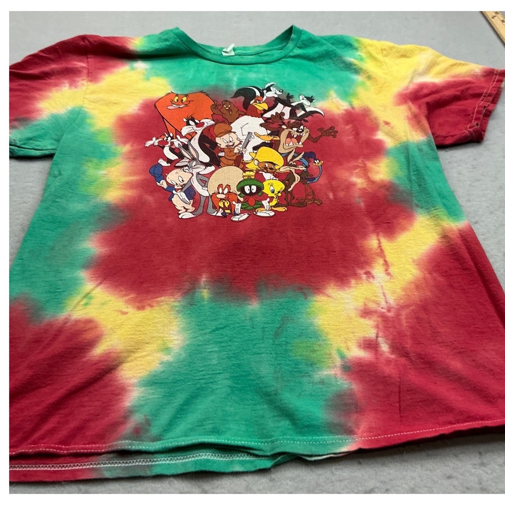 Fruit of the Loom Looney Tunes Tie Dye T-Shirt Graphic Characters Large Retro